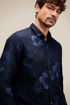 Reserva Indigo Bloom Long Sleeve Linen Shirt Navy