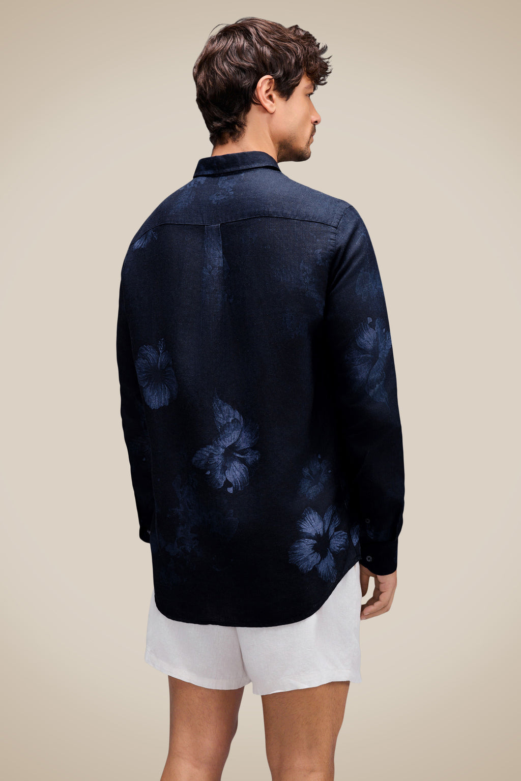 Reserva Indigo Bloom Long Sleeve Linen Shirt Navy