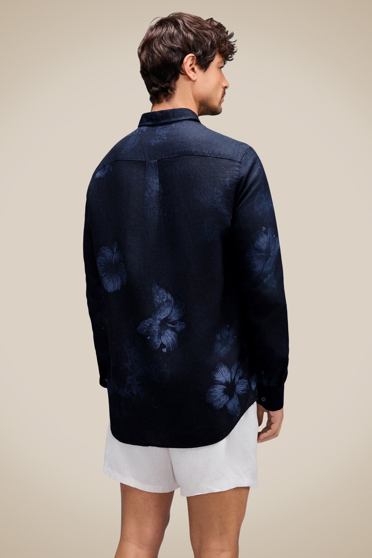 Reserva Indigo Bloom Long Sleeve Linen Shirt Navy