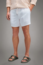 Reserva Casual Linen Plus Shorts Elastic Waist Regular Fit White