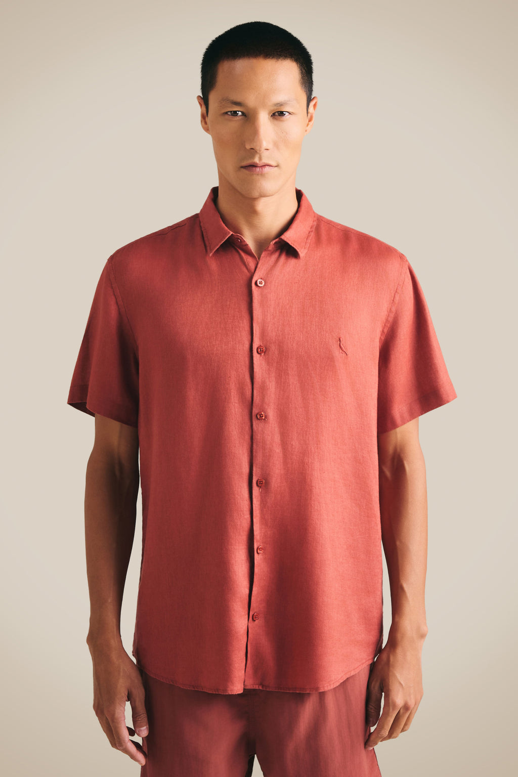 RESERVA Men's Short Sleeve Linen Shirt Breathable Casual Terracotta