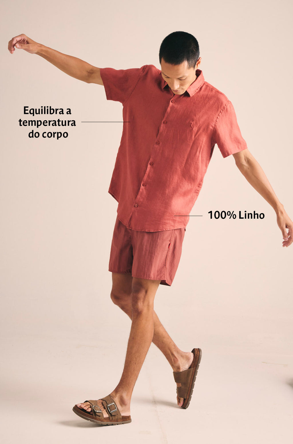 RESERVA Men's Short Sleeve Linen Shirt Breathable Casual Terracotta