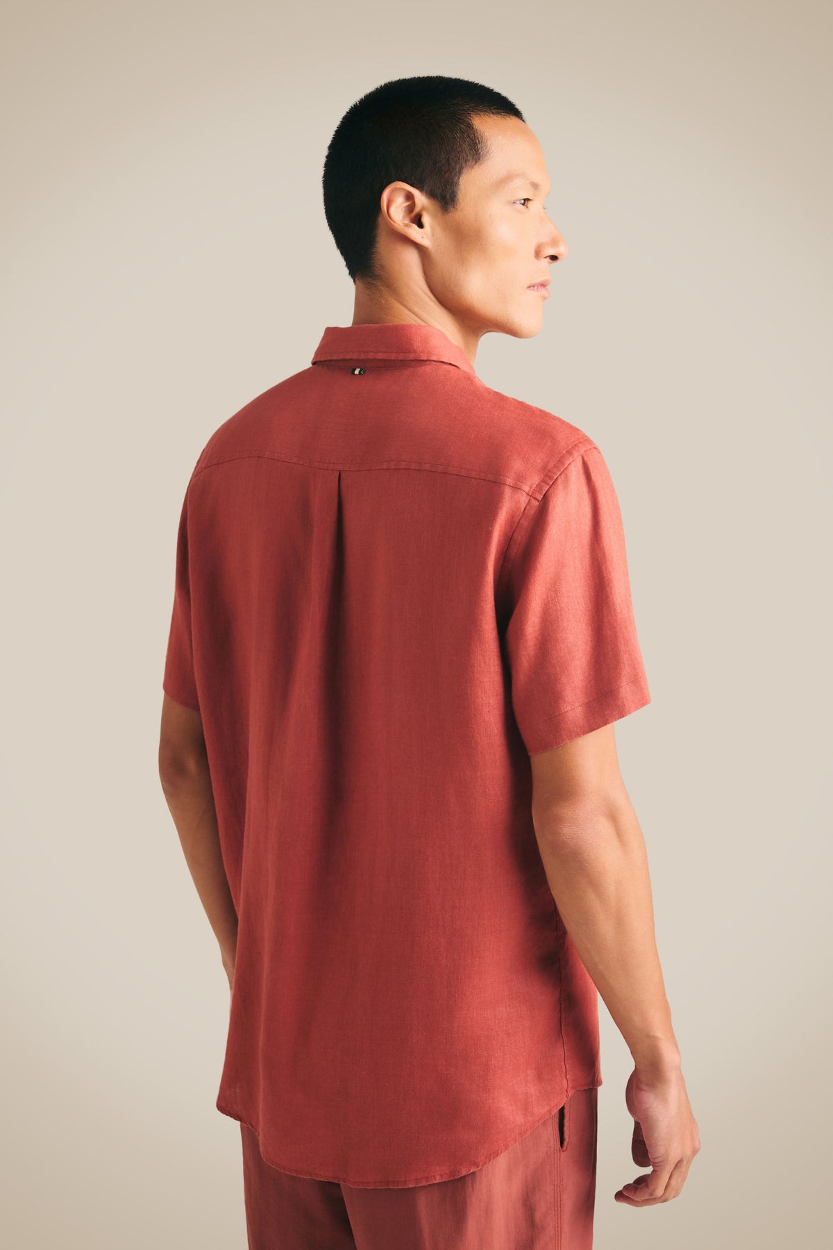 RESERVA Men's Short Sleeve Linen Shirt Breathable Casual Terracotta