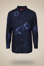 Reserva Indigo Bloom Long Sleeve Linen Shirt Navy