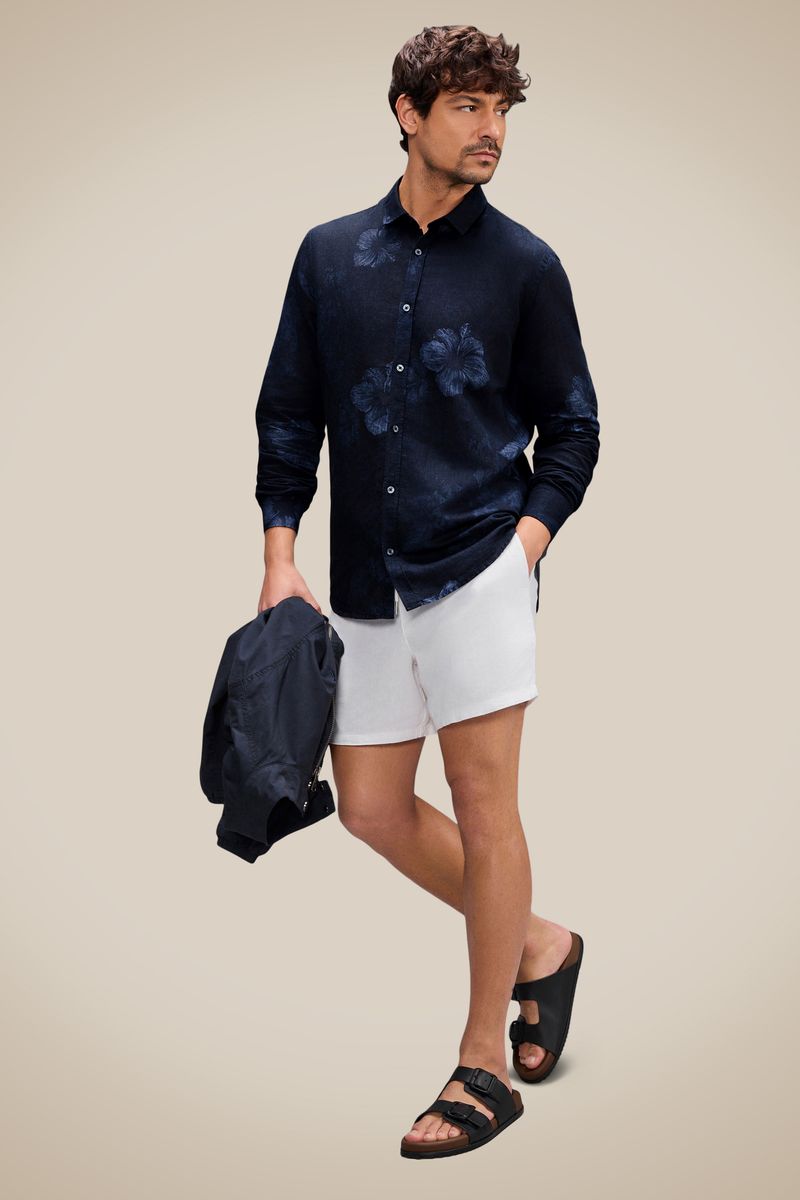 Reserva Indigo Bloom Long Sleeve Linen Shirt Navy