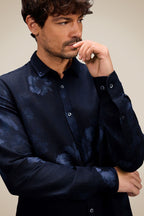 Reserva Indigo Bloom Long Sleeve Linen Shirt Navy
