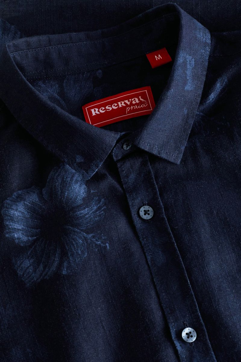 Reserva Indigo Bloom Long Sleeve Linen Shirt Navy