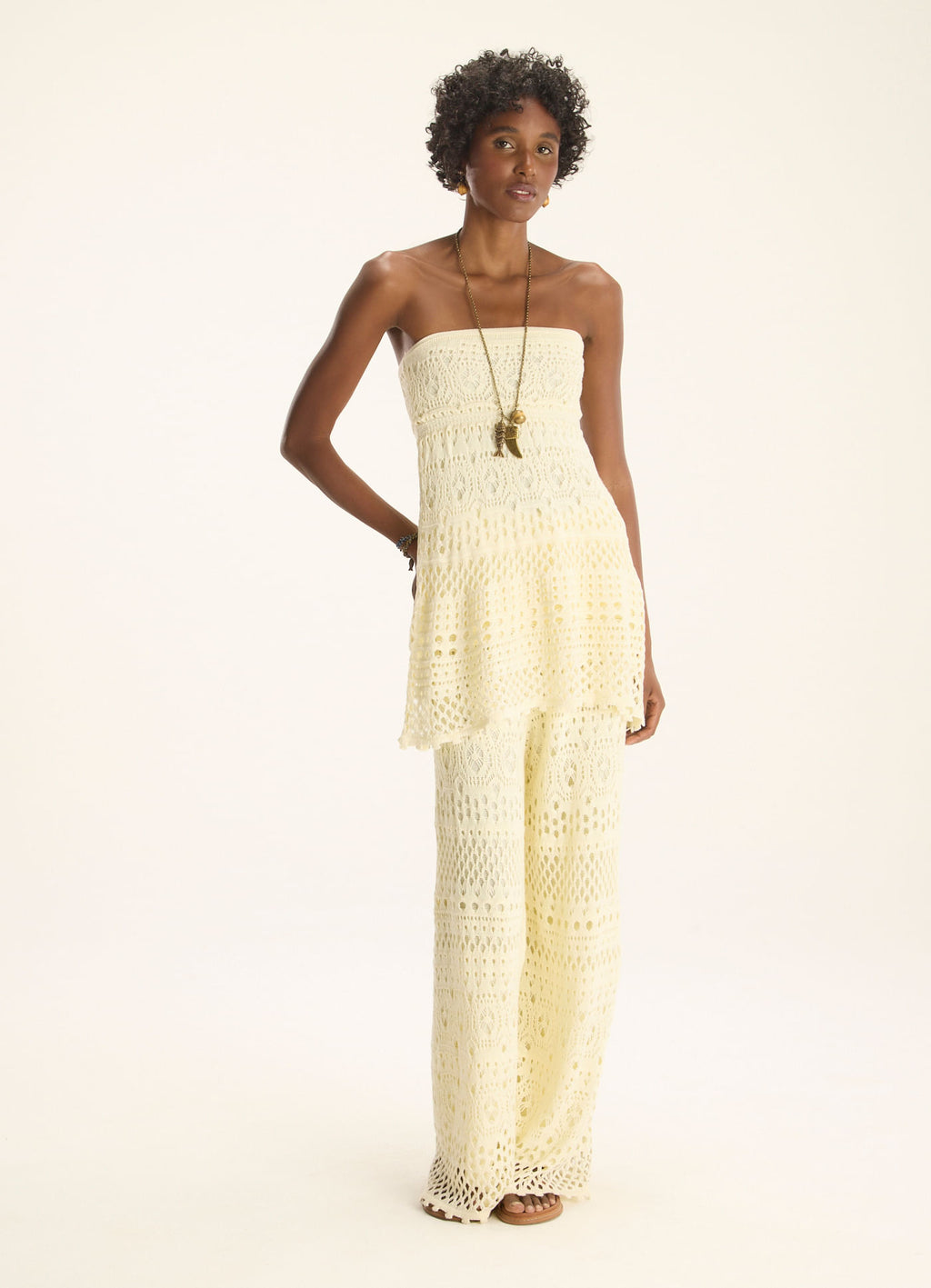 Cantão Knitted Textured Wide-Leg Pants Off-White