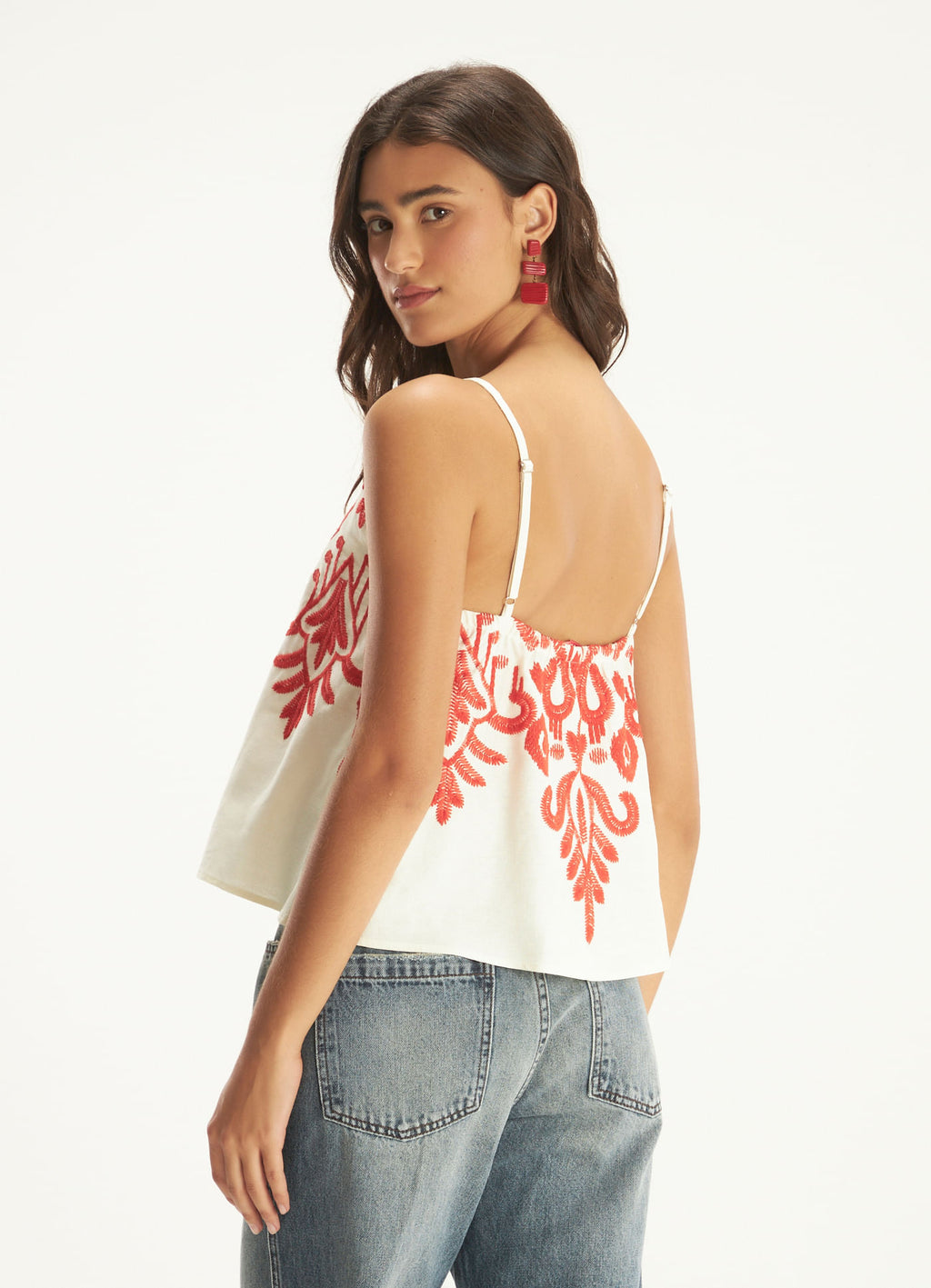 Cantão Folk Embroidery Square Neck Blouse Viscose Linen