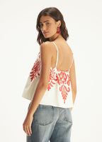 Cantão Folk Embroidery Square Neck Blouse Viscose Linen