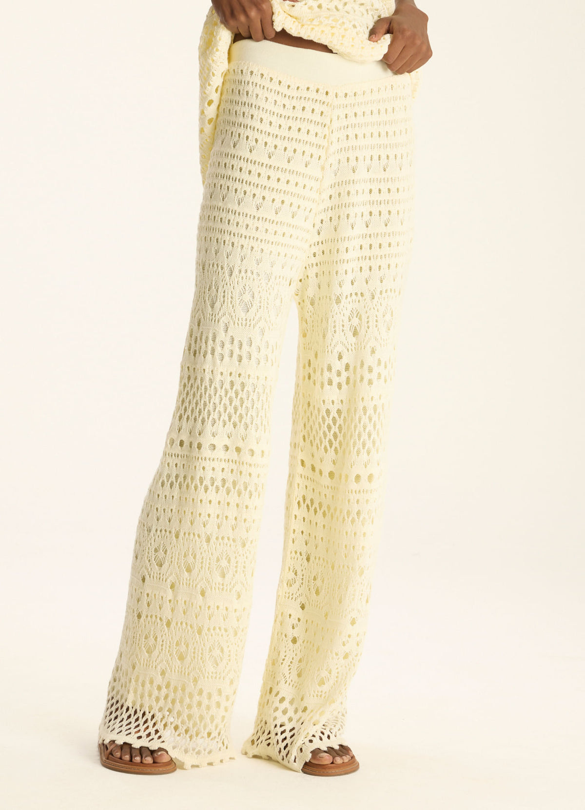 Cantão Knitted Textured Wide-Leg Pants Off-White