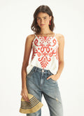 Cantão Folk Embroidery Square Neck Blouse Viscose Linen
