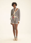 Cantão Striped Knit Shorts Elastic Waist Straight Fit Women's