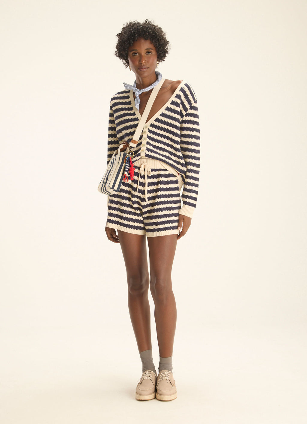 Cantão Striped Knit Cardigan Button Front