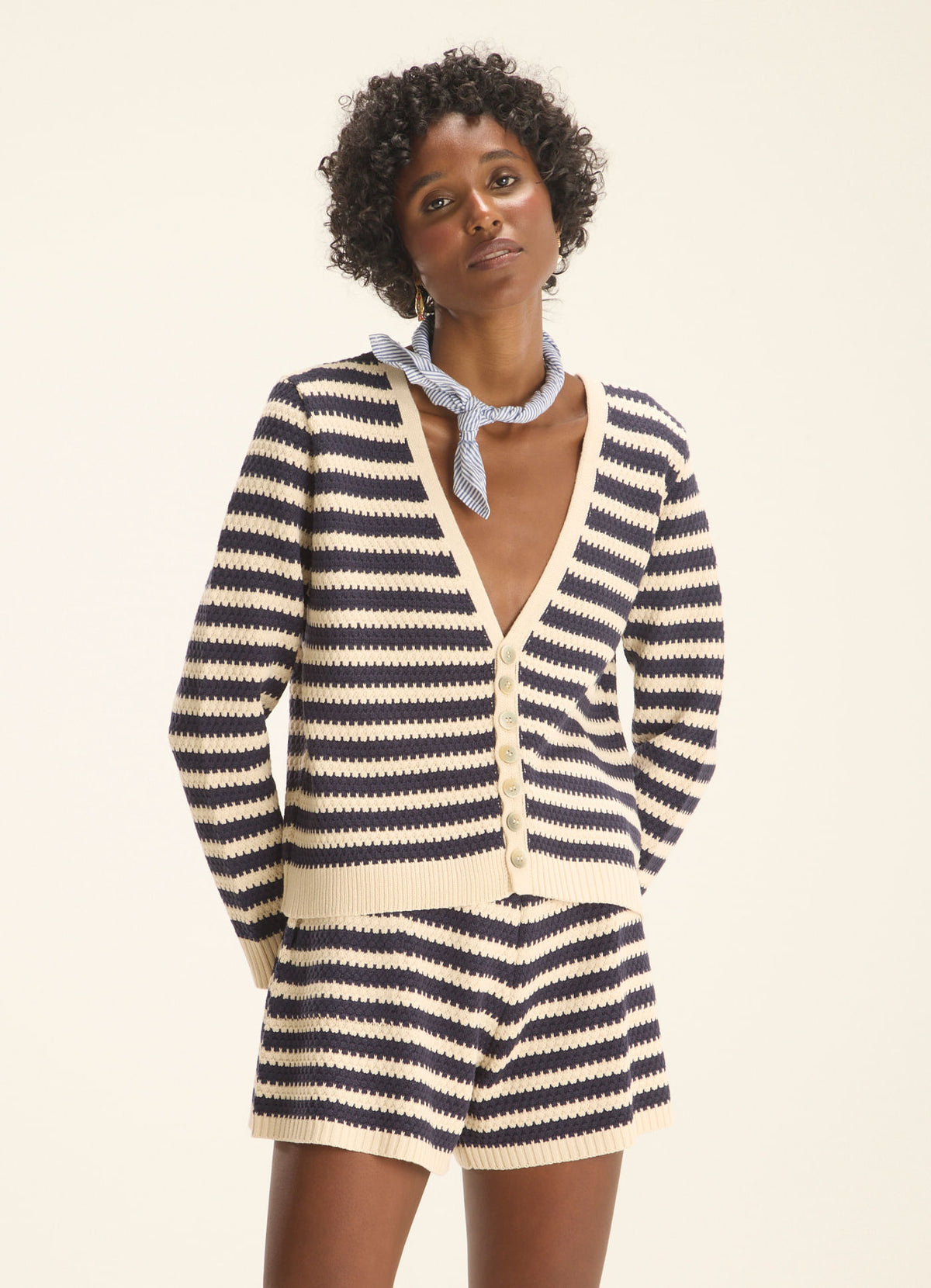 Cantão Striped Knit Cardigan Button Front
