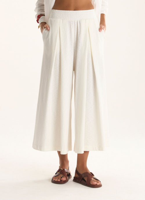 Cantão Corsário Crepe Flame Pants Off White Elastic Waist