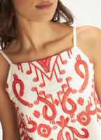Cantão Folk Embroidery Square Neck Blouse Viscose Linen