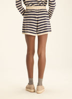 Cantão Striped Knit Shorts Elastic Waist Straight Fit Women's