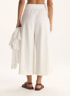 Cantão Corsário Crepe Flame Pants Off White Elastic Waist