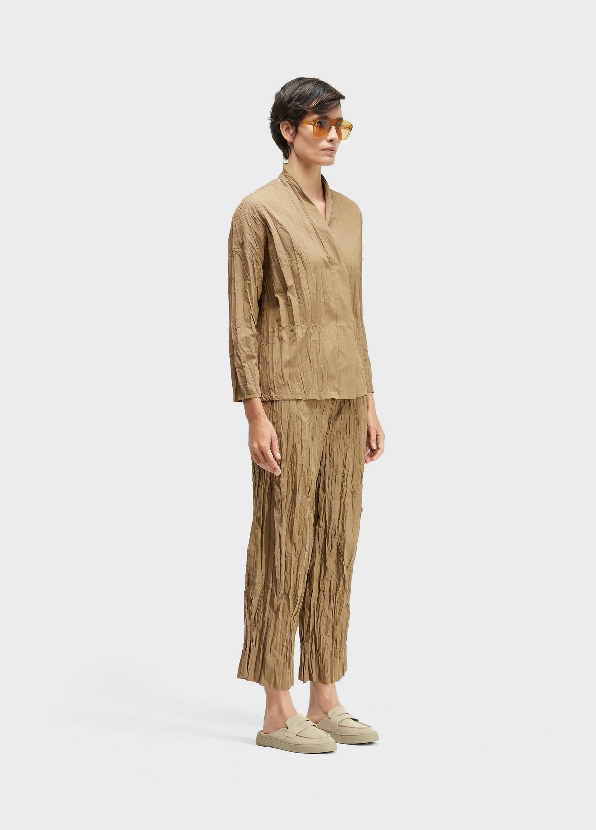 Osklen Tricoline Wrinkled Cropped Wide-Leg Pants Brown