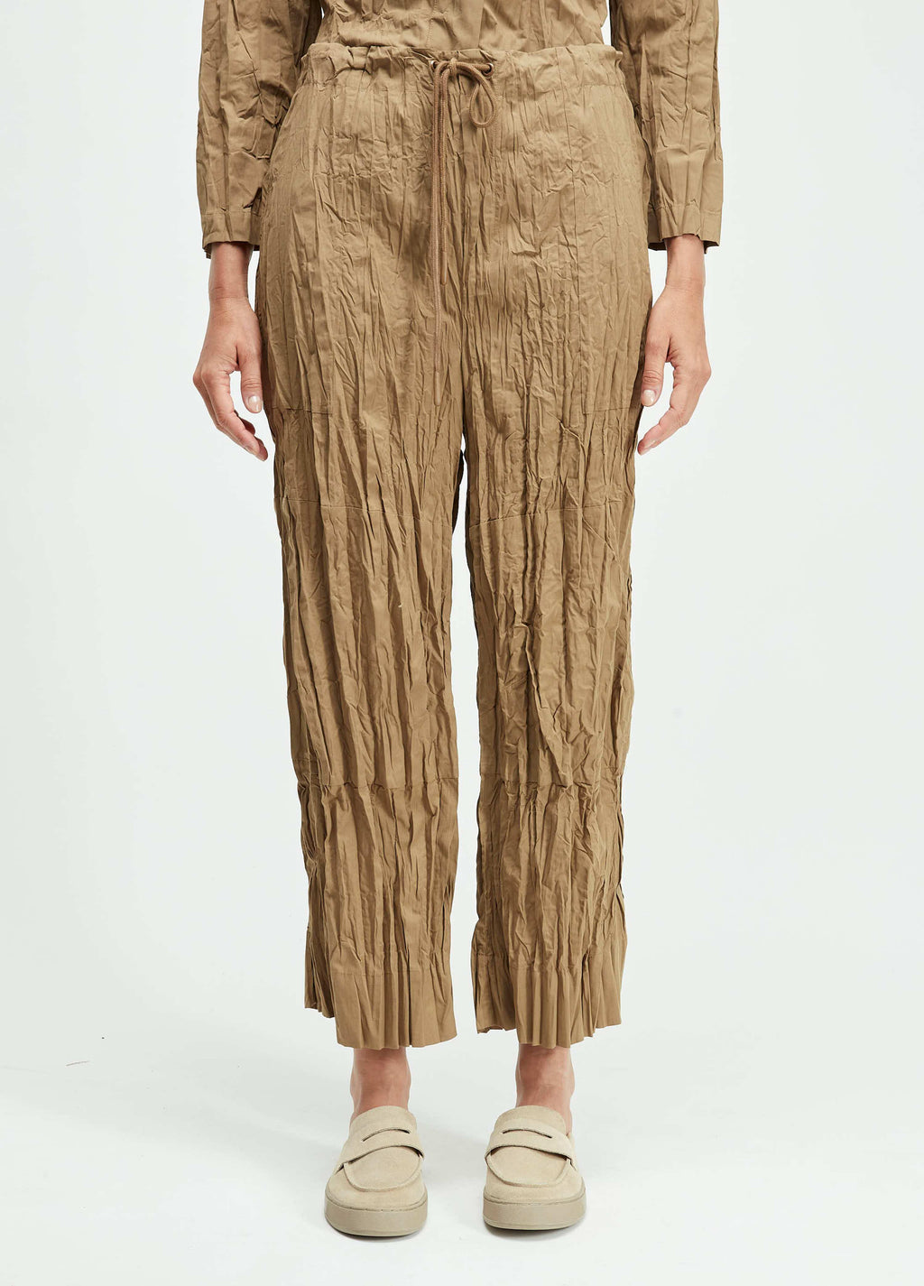 Osklen Tricoline Wrinkled Cropped Wide-Leg Pants Brown