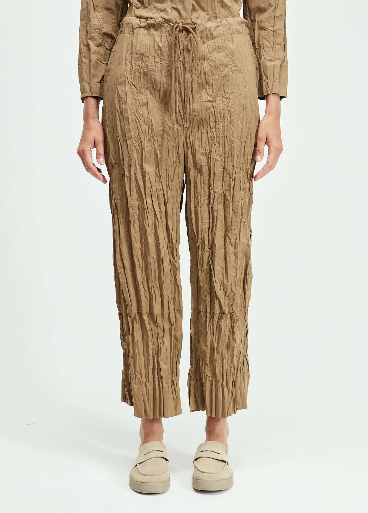 Osklen Tricoline Wrinkled Cropped Wide-Leg Pants Brown