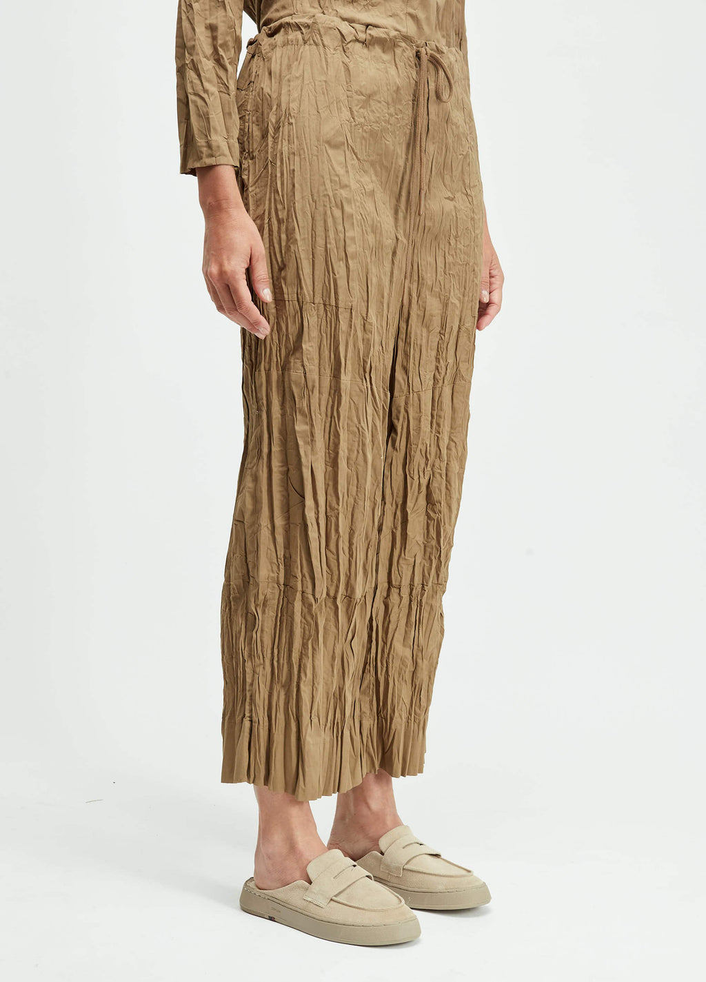 Osklen Tricoline Wrinkled Cropped Wide-Leg Pants Brown