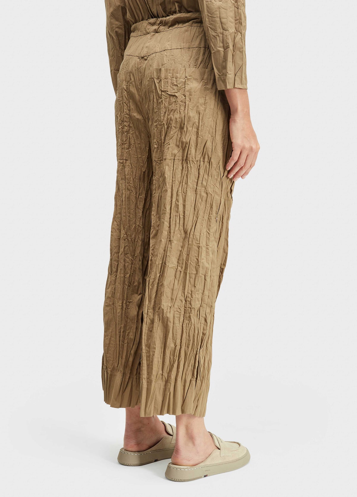 Osklen Tricoline Wrinkled Cropped Wide-Leg Pants Brown