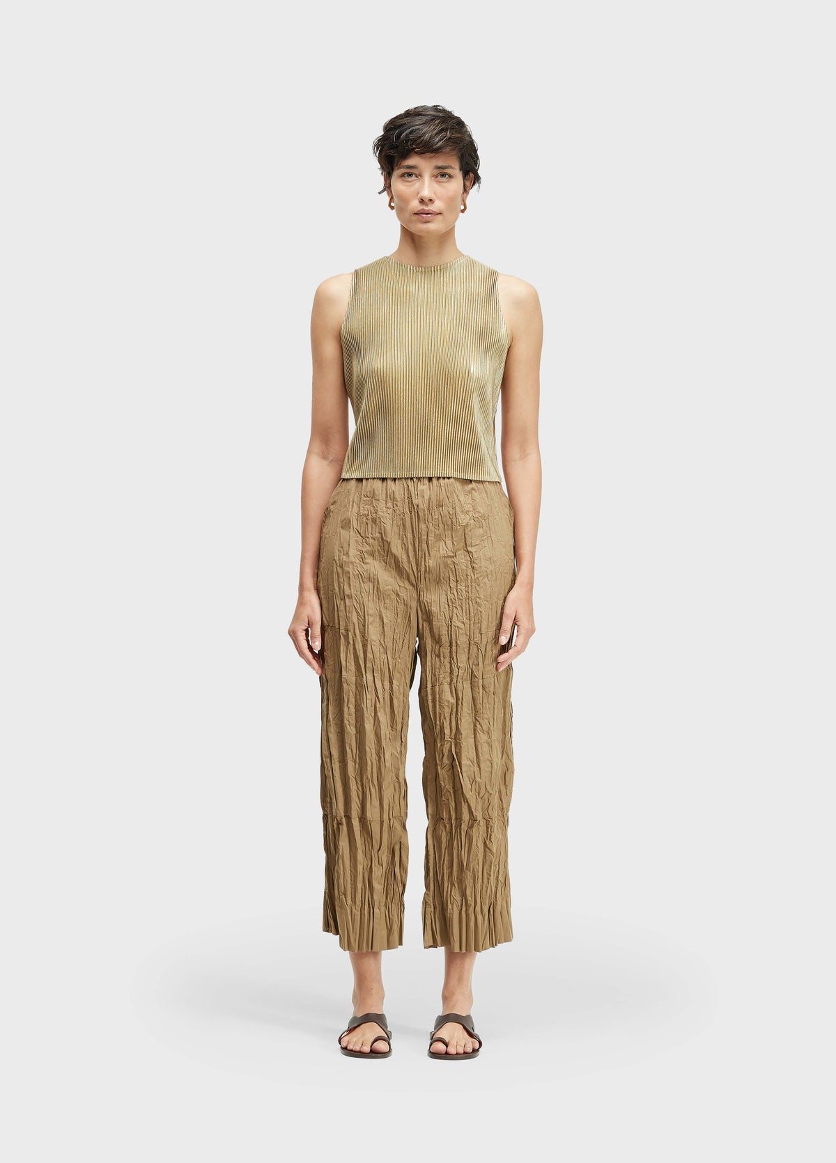 Osklen Tricoline Wrinkled Cropped Wide-Leg Pants Brown