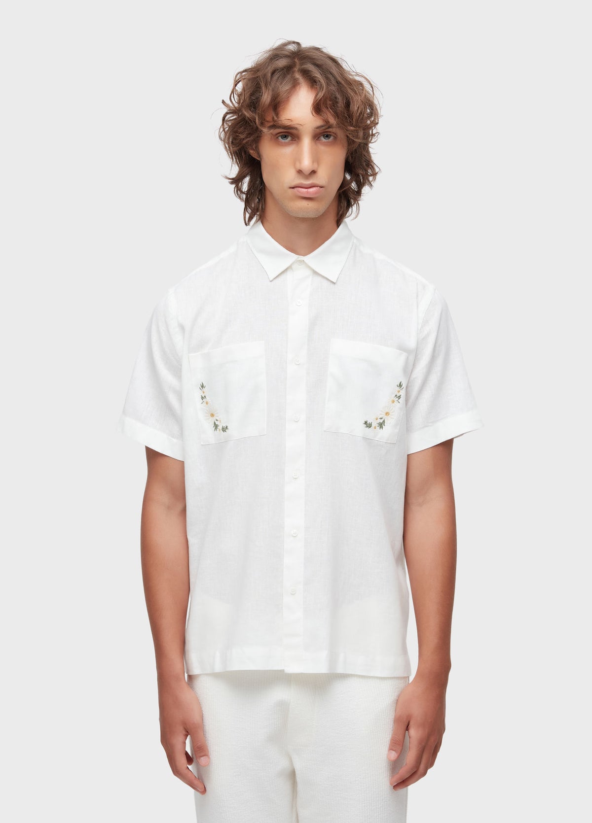 Osklen Linen Daisy Light Embroidered Short Sleeve Shirt Off White