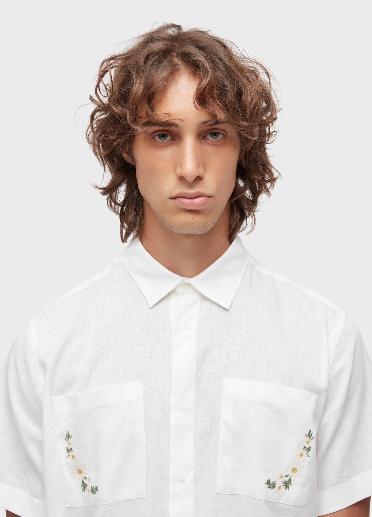 Osklen Linen Daisy Light Embroidered Short Sleeve Shirt Off White