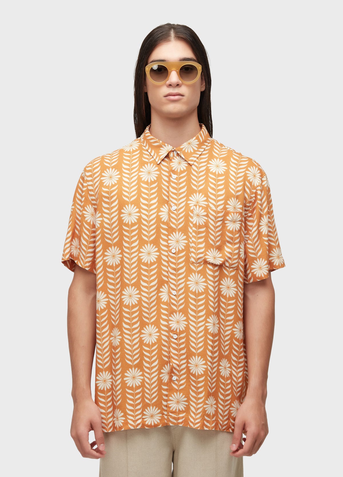 Osklen Daisy Print Men's Short Sleeve Shirt Yellow