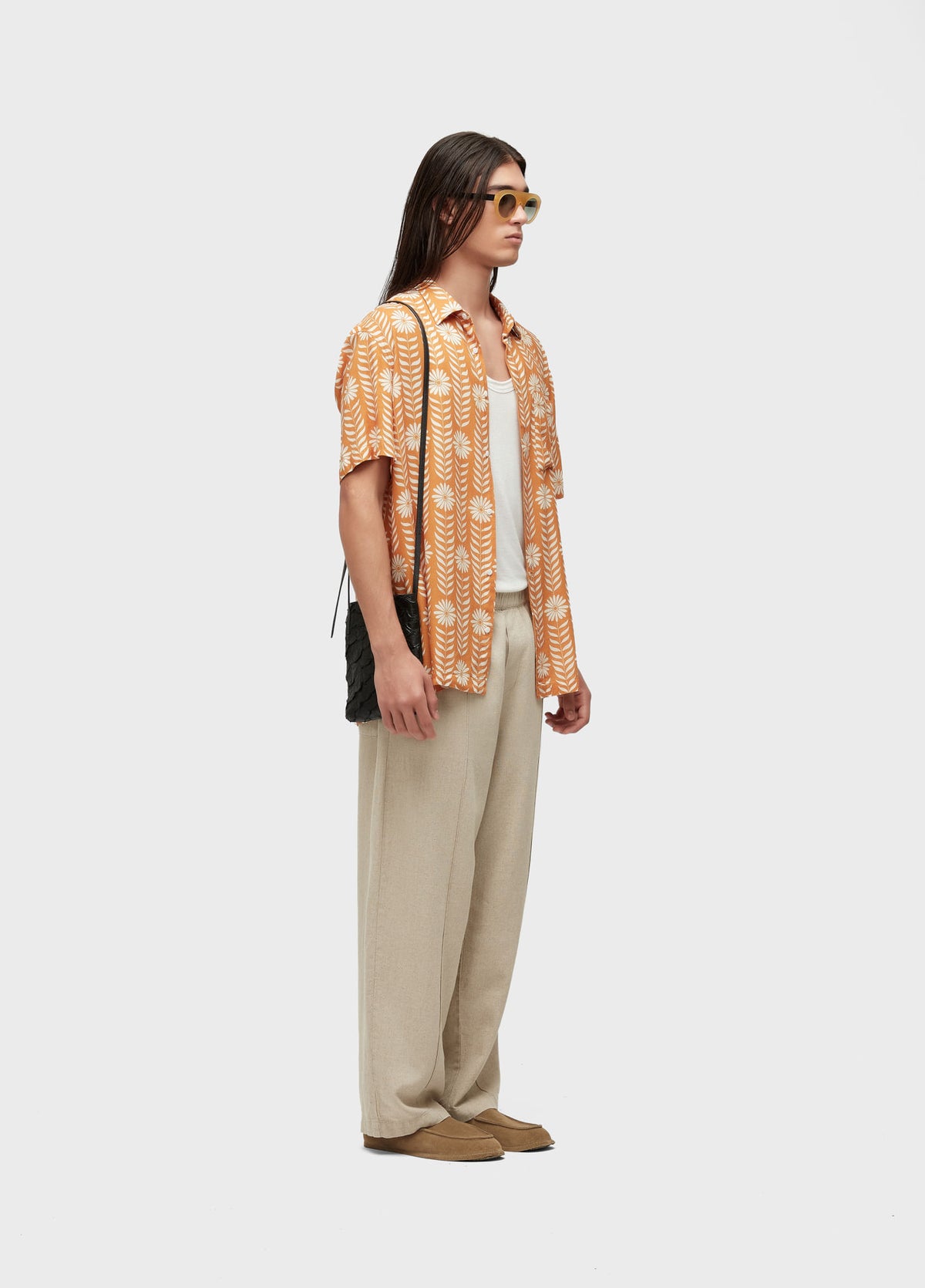 Osklen Daisy Print Men's Short Sleeve Shirt Yellow