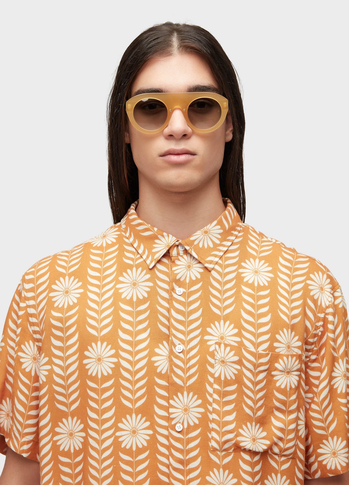 Osklen Daisy Print Men's Short Sleeve Shirt Yellow