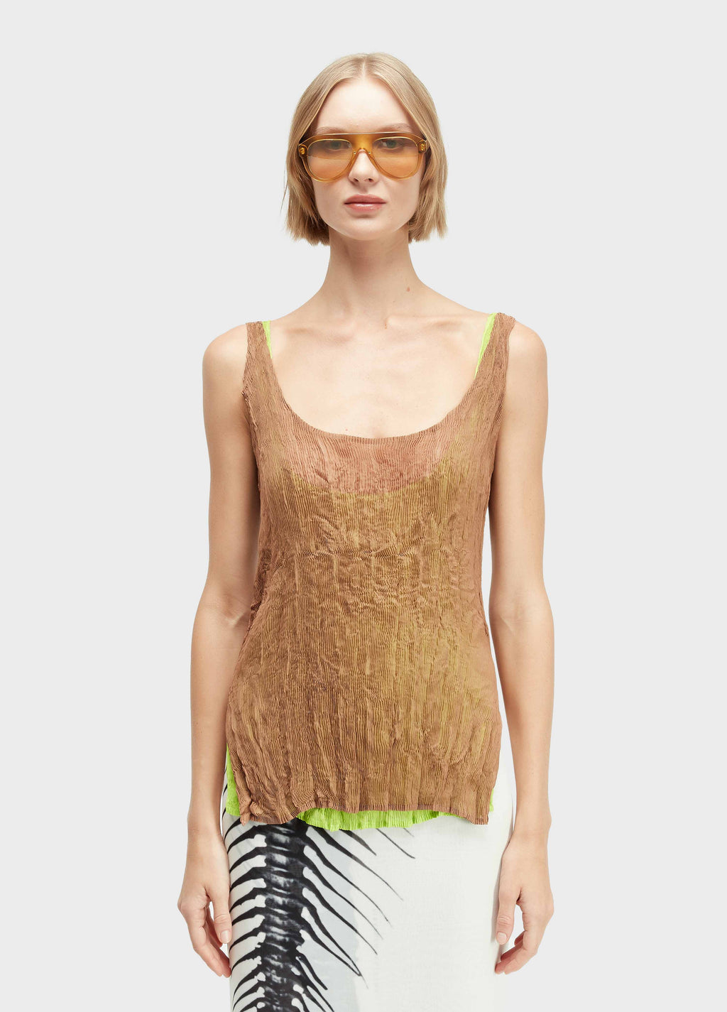 Osklen Plisse Duo Women's Pleated Layered Tank Top